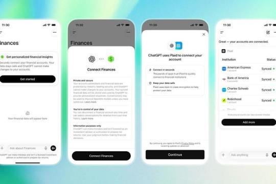 OpenAI在ChatGPT中推出个人资产管理功能Finances：可联动金融账户、可视化支出与投资