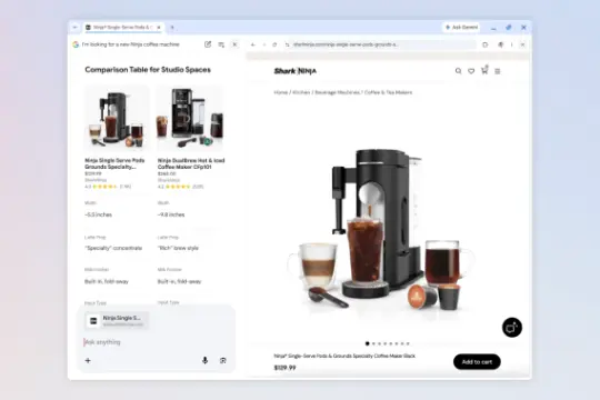 谷歌在Chrome中推出AI模式并排浏览功能