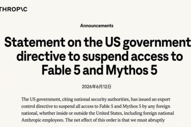 美国政府下令限制外国用户访问，Anthropic被迫紧急停用Claude Fable 5与Mythos 5