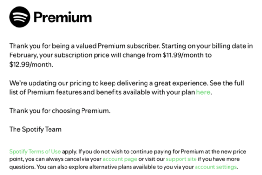Spotify三年内第三次上调美国订阅价格