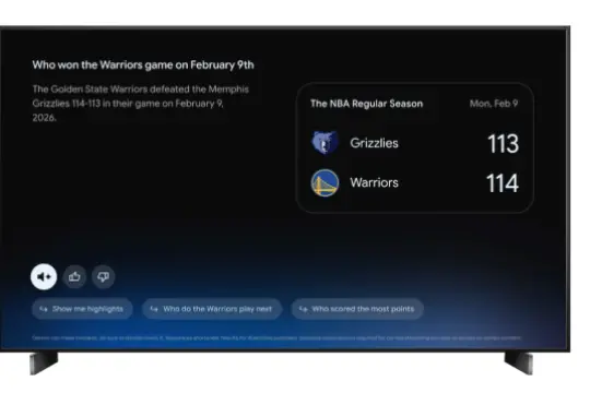 Google TV 推出三项 Gemini 新功能 覆盖视觉响应与体育简报