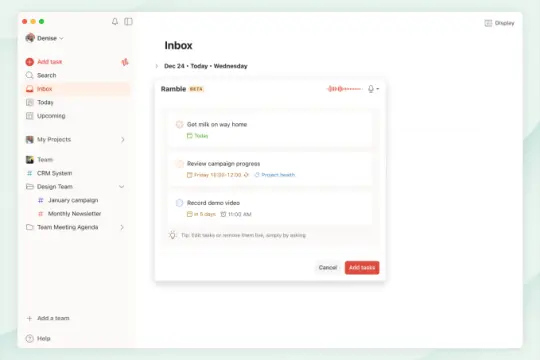 Todoist 推出语音驱动 AI 功能 Ramble 支持多平台添加待办任务