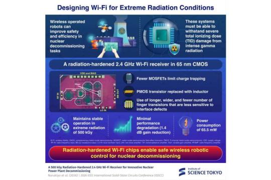 耐辐射 2.4 GHz Wi‑Fi 接收芯片在核电退役机器人中承受 500 kGy 辐射